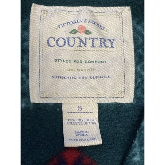 Victoria Secret Country Womens Small Green Fleece Sweatshirt 1/4 Zip 90s Vintage - Picture 6 of 7